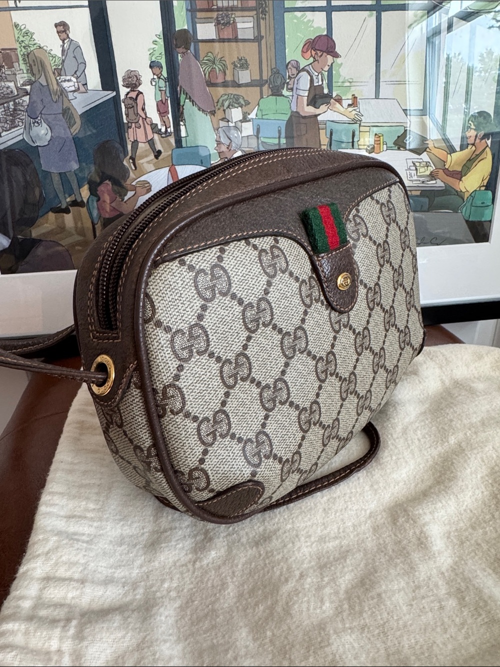 GUCCI Vintage Ophidia GG Monogram Canvas Sherry Line Crossbody Bag - Picture 12 of 13